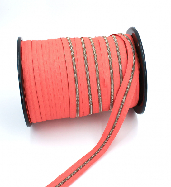 Endlosreißverschluss metallisiert koralle/messing-antik (1m)